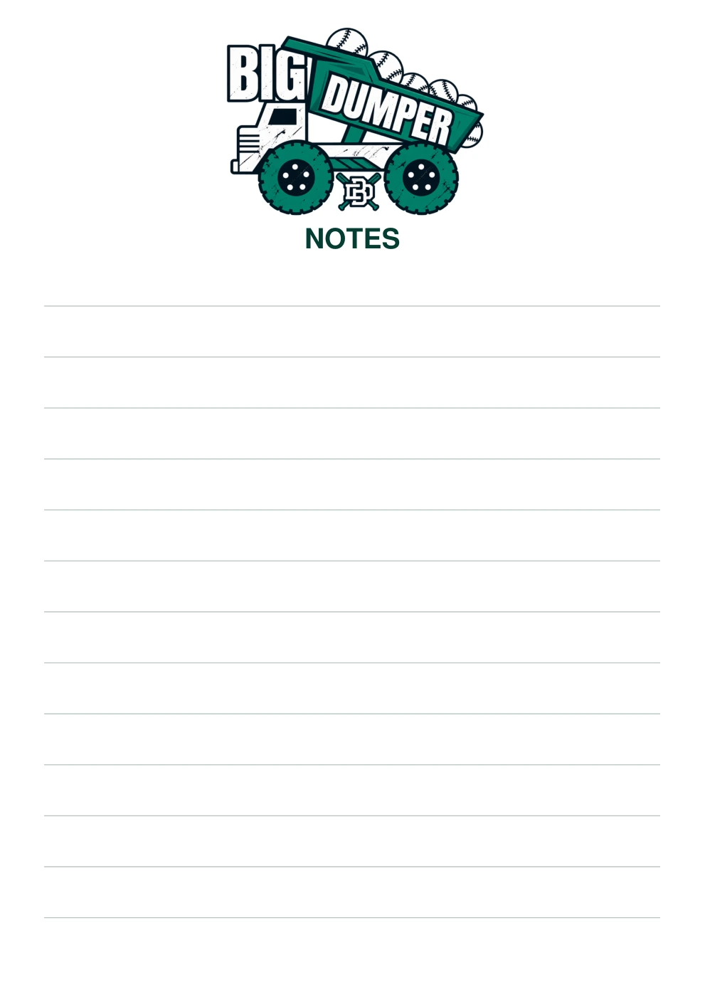 Big Dumper custom lined notepad with logo and Notes heading