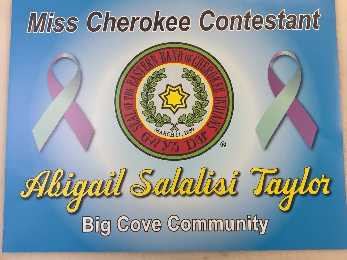 Miss Cherokee contestant magnetic sign
