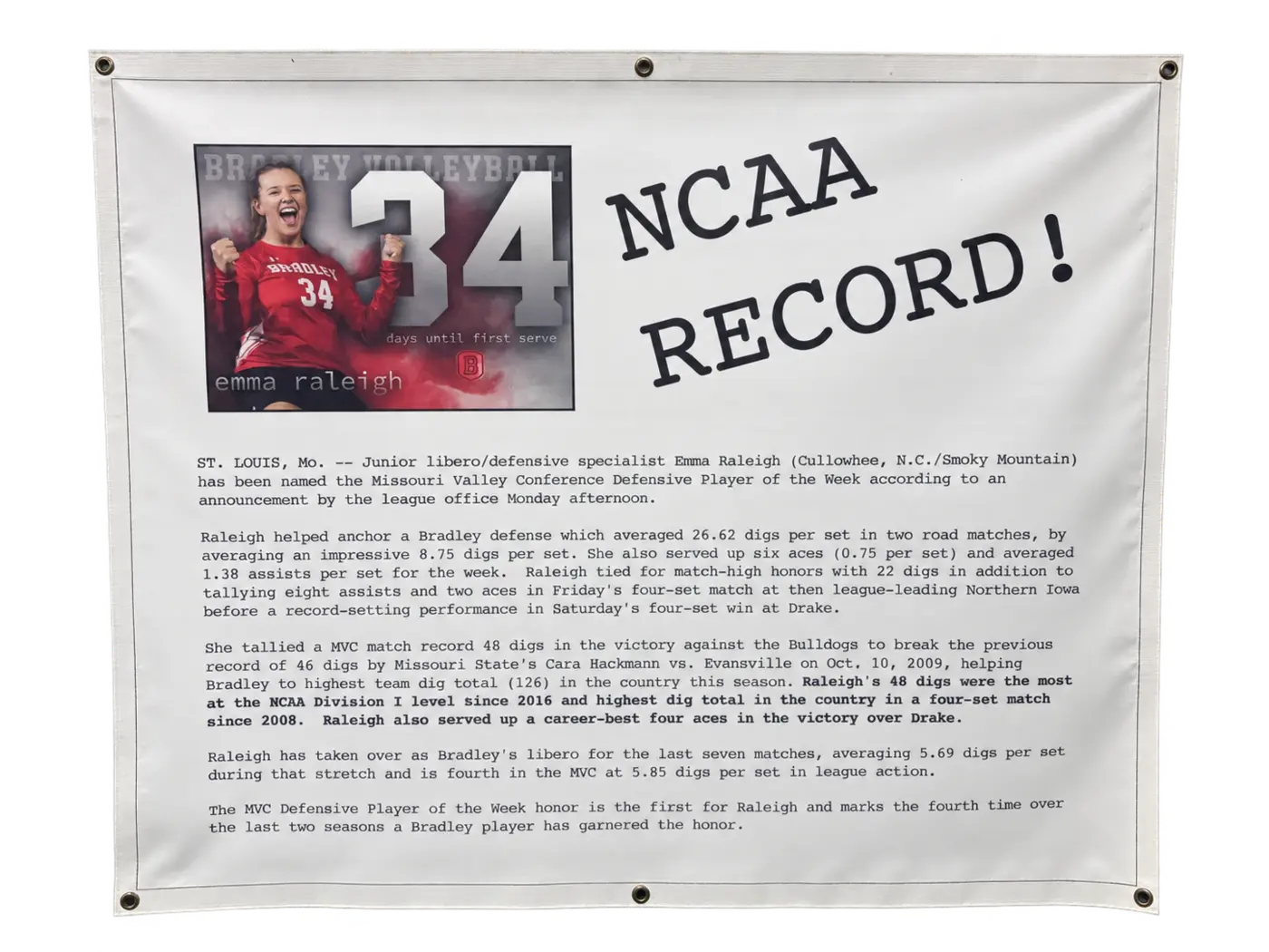 Emma Raleigh NCAA recognition banner