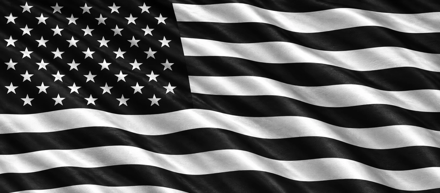 Black and white waving American flag artwork for window perforated vinyl