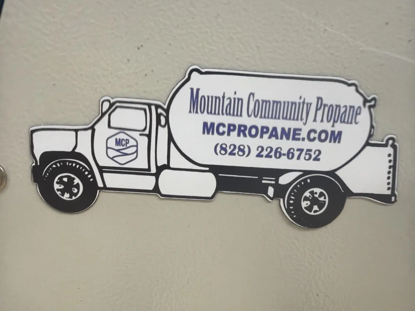 Mountain Community Propane truck-shaped refrigerator magnet